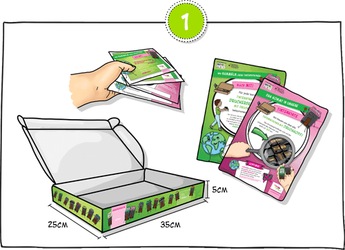 Zusammen mit der SAMMELBOX (35x25x5cm) erhalten Sie MITMACHKARTEN (im Postkartenformat) und PLAKATE, um in Ihrer Einrichtung auf die Aktion aufmerksam zu machen. Zusammen mit der SAMMELBOX (35x25x5cm) erhalten Sie MITMACHKARTEN (im Postkartenformat) und PLAKATE, um in Ihrer Einrichtung auf die Aktion aufmerksam zu machen.